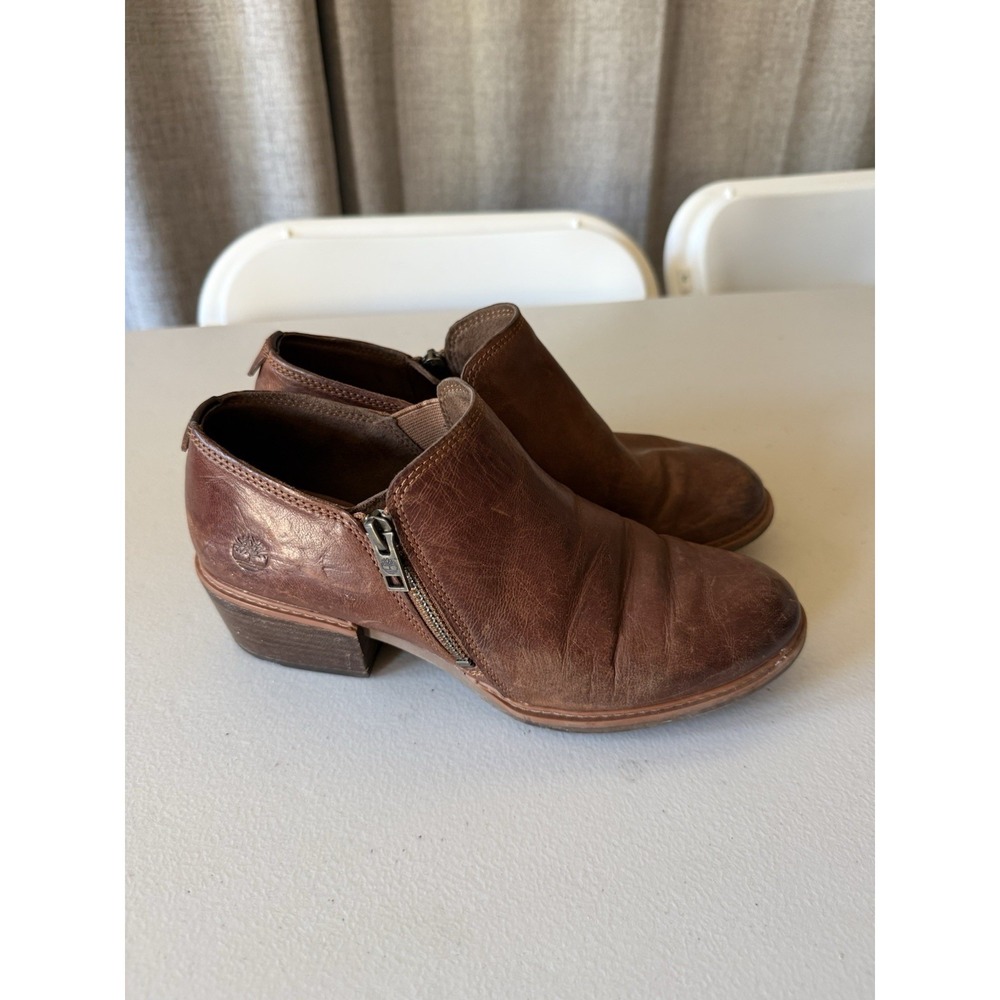 TIMBERLAND Sz 8 A1YHW BROWN Zipper Ankle Boots LEATHER - Picture 1 of 9